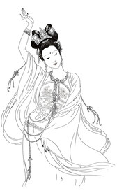 临摹线稿仕女图唐朝敦煌