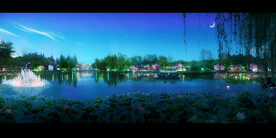 荷花河边古镇夜景