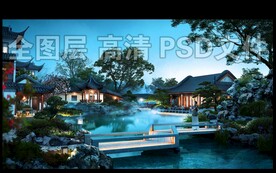 园林景观夜景效果图