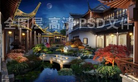 园林古建夜景效果图