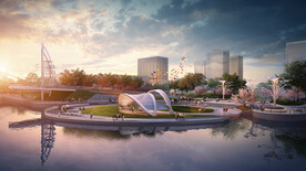 黄昏现代滨水公园