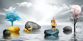 晶瓷画 山水风景 石头