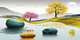 晶瓷画 山水风景 石头