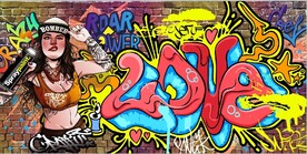 街头嘻哈英文涂鸦餐饮酒吧背景墙