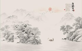 简约水墨山水风景国画电视背景墙