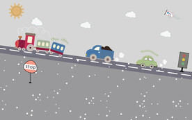 卡通儿童小车背景墙壁画