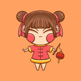 手绘卡通新年小女孩插画设计