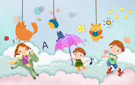 卡通儿童房背景墙