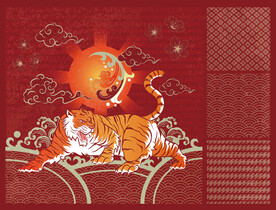 东北虎印花图案 中国风装饰画