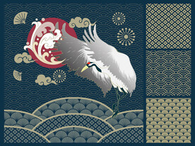 仙鹤印花图案 中国风装饰画