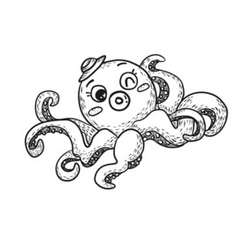 手绘线描鱿鱼 平面展开分层文件