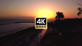 航拍夕阳海岸风景