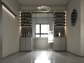 客餐厅酒柜背景墙3D场景空景 