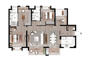 新中式风格彩平素材PSD