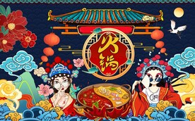 火锅国潮背景墙图片