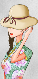 装饰画 美女 帽子 旗袍