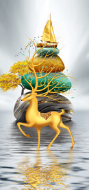 装饰画 麋鹿 石头 帆船