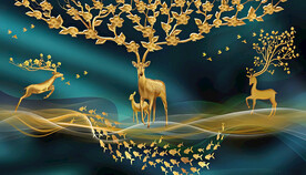 装饰画 晶瓷画 麋鹿 鱼群