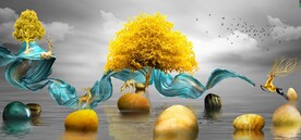 装饰画 晶瓷画 麋鹿 石头