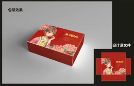 婚庆礼盒包装效果图+平面图 
