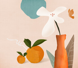 装饰画 晶瓷画 橘子 花瓶