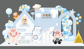 蓝色牛男宝宝宴百天宴主题素材