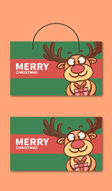 手绘卡通圣诞节驯鹿图案手提袋