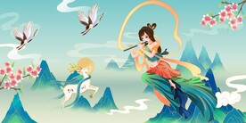 飞天仙女仙鹤背景