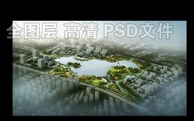 城市湖景公园鸟瞰航拍