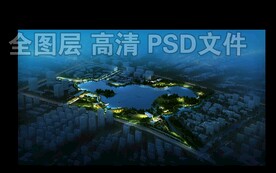 城市湖景公园航拍鸟瞰夜景