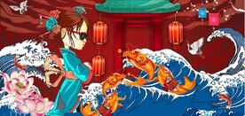 中国风国潮美食餐饮背景墙壁画