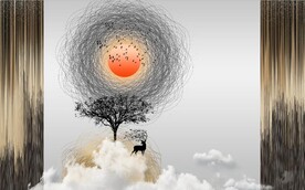 新中式抽象麋鹿山水背景墙