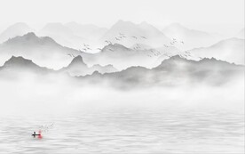 新中式水墨国画山水背景墙壁画