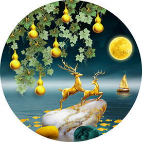 石来运转五福葫芦装饰画圆形