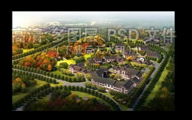 秋季树林古建航拍