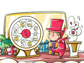 大转盘团购活动背板抽奖漫画卡通