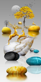 装饰画 石头 麋鹿