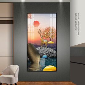 现代轻奢石来运转客厅玄关装饰画