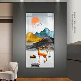 轻奢风山水装饰画发财鹿挂画