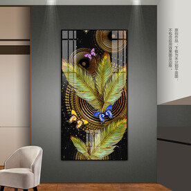 金色羽毛客厅玄关装饰画烤瓷画