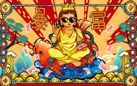 新款国潮财神背景墙