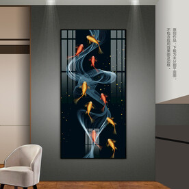 抽象线条九鱼图客厅玄关装饰画