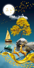 装饰画 晶瓷画 石头麋鹿