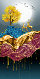 装饰画 晶瓷画 石头麋鹿