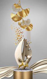 装饰画 晶瓷画 杏叶麋鹿