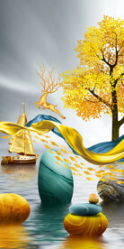 装饰画 晶瓷画 石头麋鹿