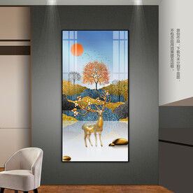 金山麋鹿发财树客厅玄关装饰画
