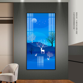 蓝色远山麋鹿客厅玄关装饰画挂画