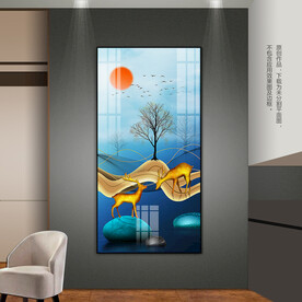 抽象远山麋鹿客厅玄关装饰画挂画