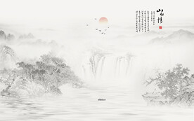 新中式水墨山水画背景墙